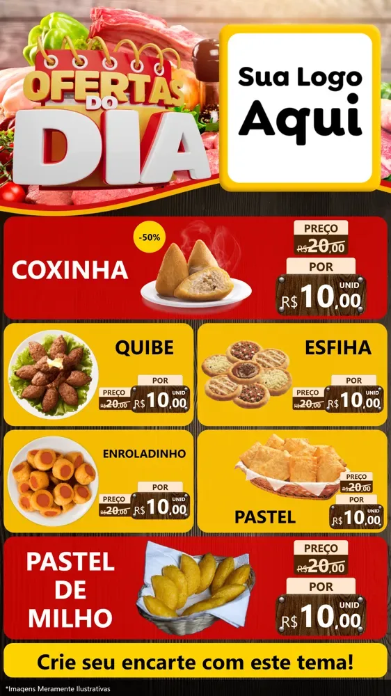Modelo de TV para TV Vertical com o tema Ofertas do Dia para Salgadaria