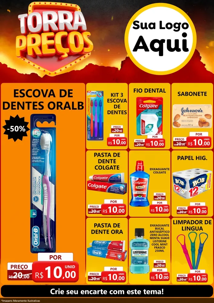 Modelo de Encarte para Encarte A4 Vertical com o tema Torra Preços para Higiene Pessoal