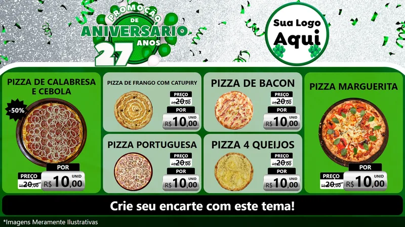 Modelo de TV para TV Horizontal com o tema Promoção de Aniversário - 27 Anos para Pizzaria