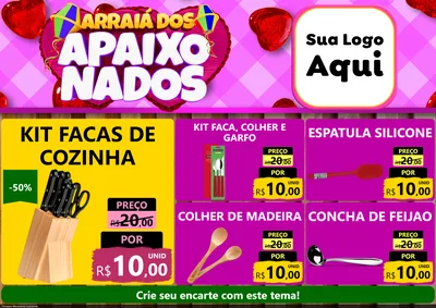 Modelo de Encarte para Encarte A4 Horizontal com o tema Arraiá dos Apaixonados para Utilidades Domésticas