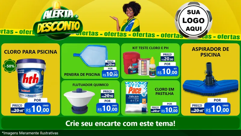Modelo de TV para TV Horizontal com o tema Alerta de Desconto para Produtos para Piscina