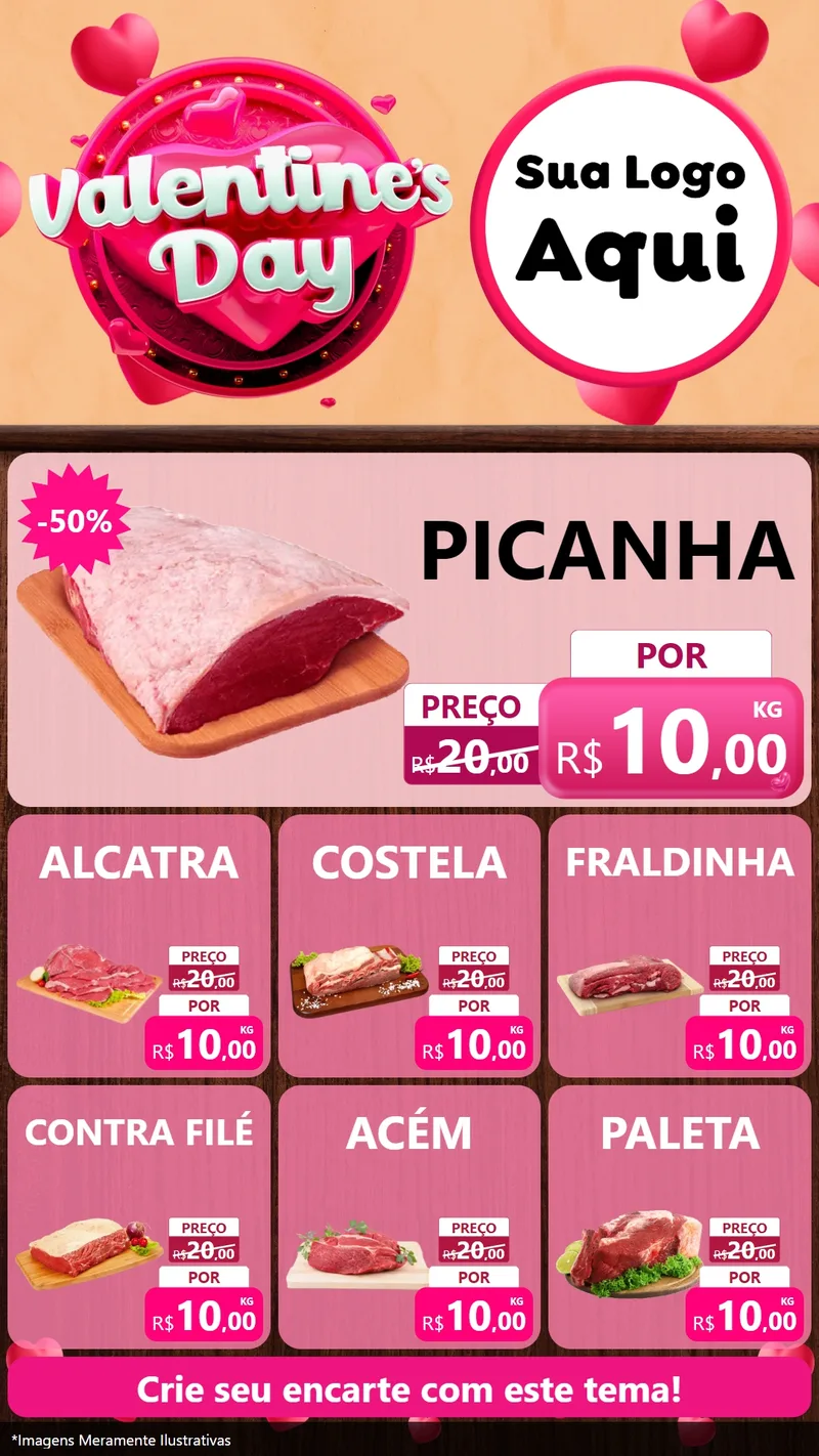 Modelo de Rede Social para Stories com o tema Valentine's Day para Açougue