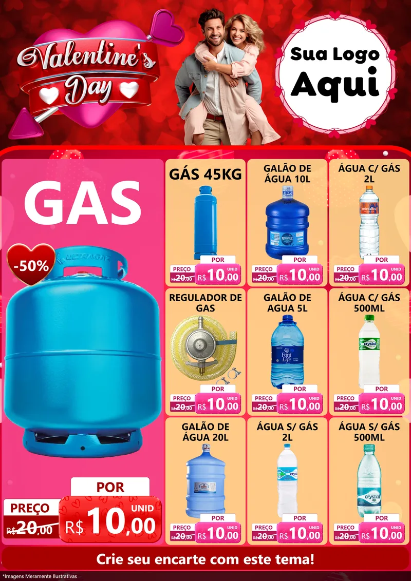 Modelo de Encarte para Encarte A4 Vertical com o tema Valentine's Day para Água e gás