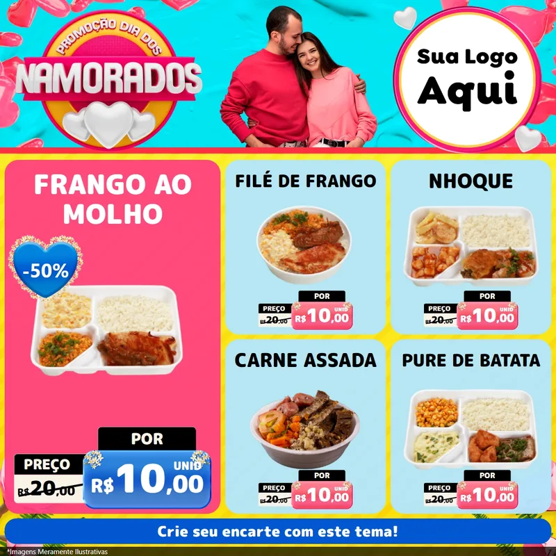 Modelo de Rede Social para Feed Facebook com o tema Promoção Dia dos Namorados para Restaurante