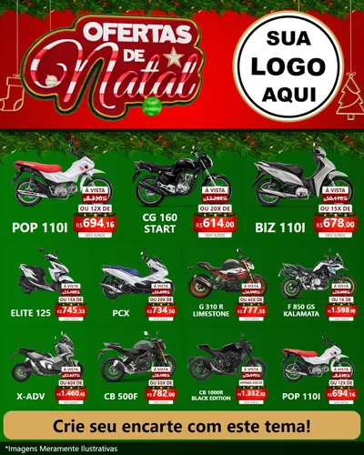 Modelo de Rede Social para Feed Instagram com o tema Ofertas de Natal para Concessionaria de Motos
