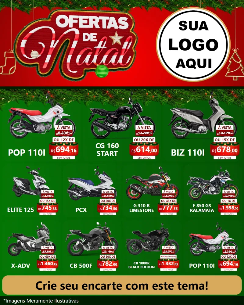 Modelo de Rede Social para Feed Instagram com o tema Ofertas de Natal para Concessionaria de Motos