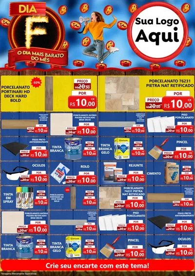 Modelo de Encarte para Encarte A4 Vertical com o tema Dia F - O Dia Mais Barato Do Mês para Pisos e revestimentos