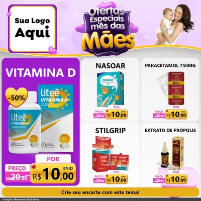 Modelo de Rede Social para Feed Facebook com o tema Ofertas Especiais - Mês das Mães para Farmácia