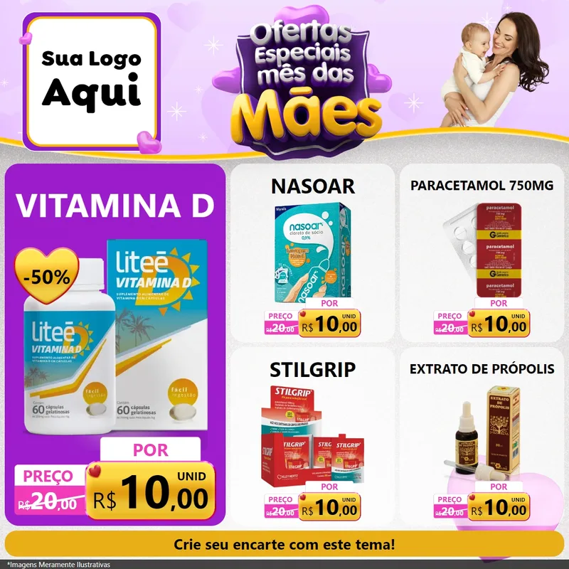 Modelo de Rede Social para Feed Facebook com o tema Ofertas Especiais - Mês das Mães para Farmácia