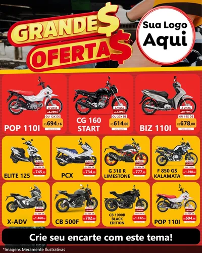 Modelo de Rede Social para Feed Instagram com o tema Grandes Ofertas - Autopeças para Concessionaria de Motos