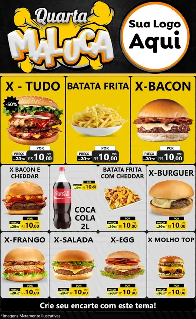 Modelo de Encarte para Encarte Grande com o tema Quarta Maluca para Hamburgueria