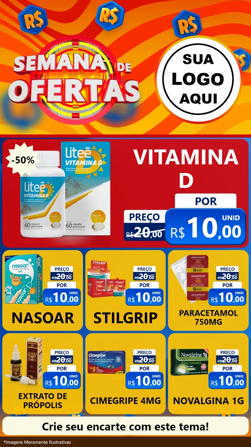 Modelo de Rede Social para Stories com o tema Semana de Ofertas para Farmácia