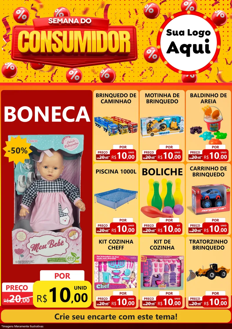 Modelo de Encarte para Encarte A4 Vertical com o tema Semana do Consumidor para Brinquedos
