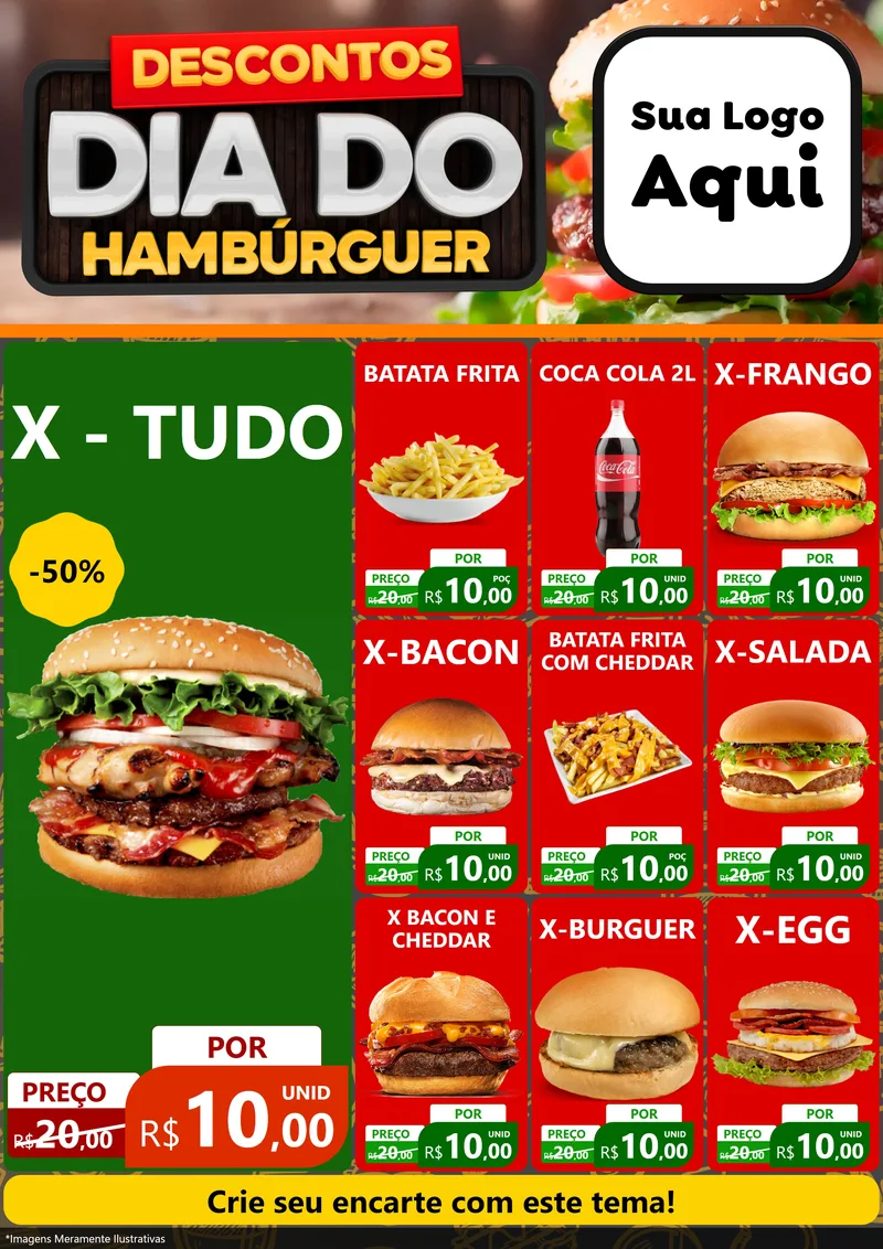 Modelo de Encarte para Encarte A4 Vertical com o tema Descontos Dia Do Hambúrguer para Hamburgueria
