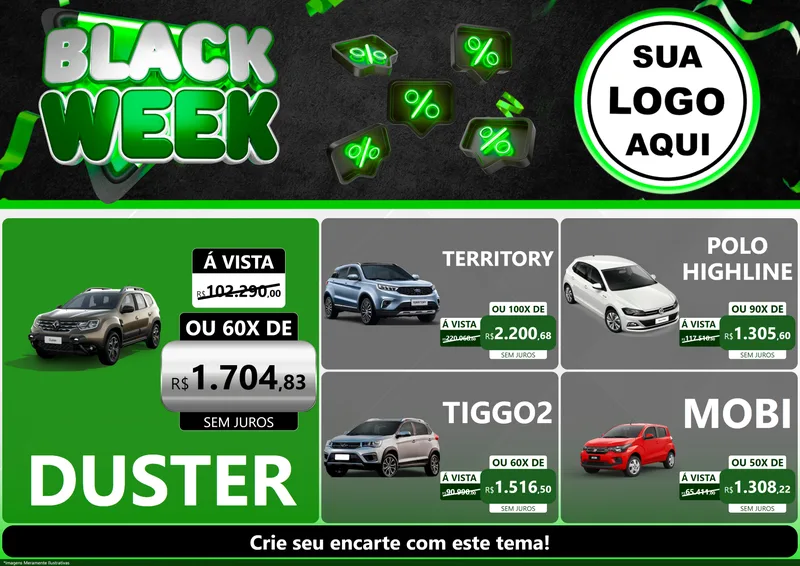 Modelo de Encarte para Encarte A4 Horizontal com o tema Black Week para Concessionaria de Carros