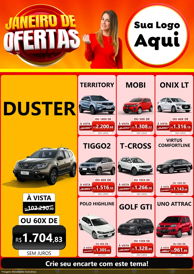 Modelo de Encarte para Encarte A4 Vertical com o tema Janeiro de Ofertas para Concessionaria de Carros