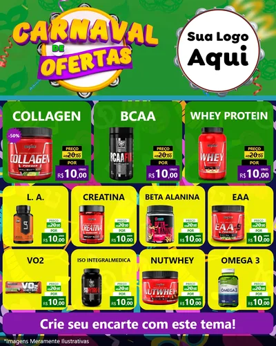 Modelo de Rede Social para Feed Instagram com o tema Carnaval de Ofertas para Suplementos alimentares