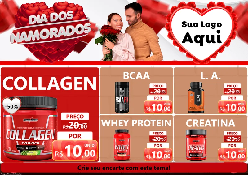 Modelo de Encarte para Encarte A4 Horizontal com o tema Dia dos Namorados para Suplementos alimentares