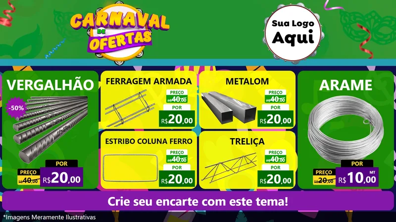 Modelo de TV para TV Horizontal com o tema Carnaval de Ofertas para Ferragens