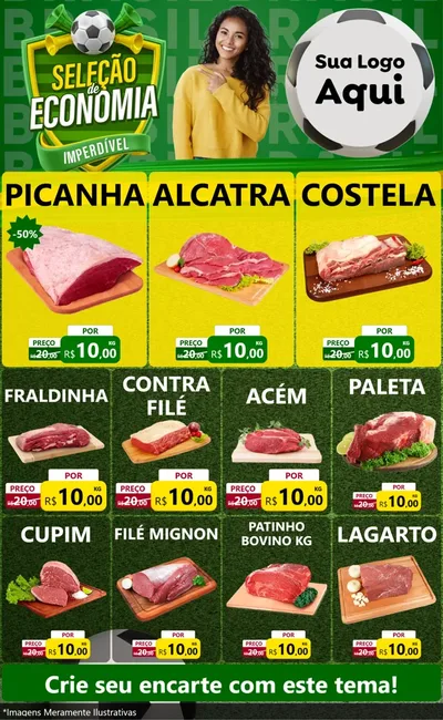 Modelo de Encarte para Encarte Grande com o tema Seleção de Economia - Copa para Açougue