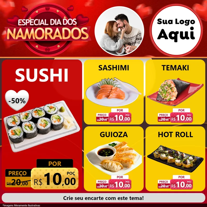 Modelo de Rede Social para Feed Facebook com o tema Especial Dia Dos Namorados para Comida japonesa