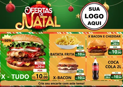 Modelo de Encarte para Encarte A4 Horizontal com o tema Ofertas de Natal para Hamburgueria