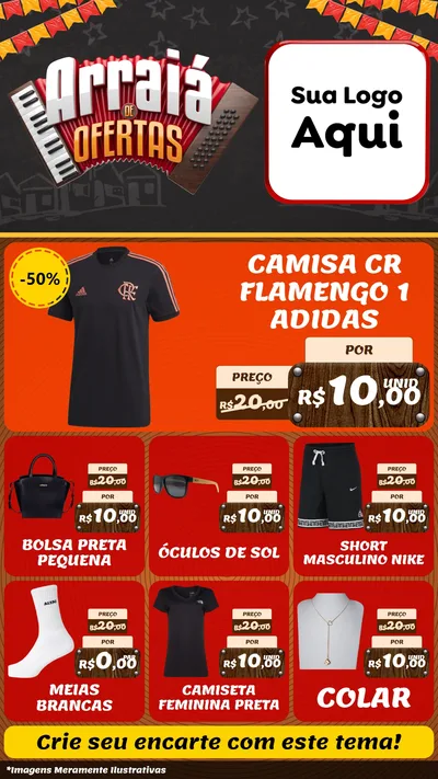 Modelo de Rede Social para Stories com o tema Arraiá de Ofertas - Junina para Roupas e acessórios