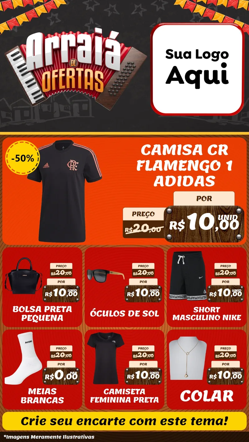 Modelo de Rede Social para Stories com o tema Arraiá de Ofertas - Junina para Roupas e acessórios