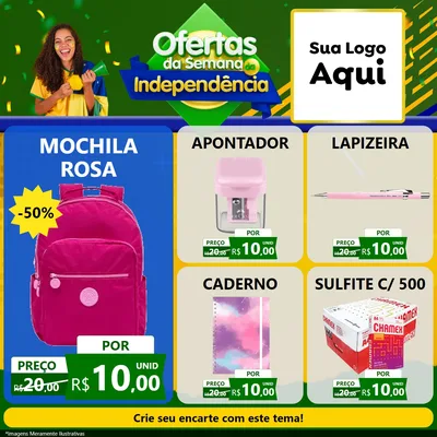 Modelo de Rede Social para Feed Facebook com o tema Ofertas da Semana da Independência para Papelaria