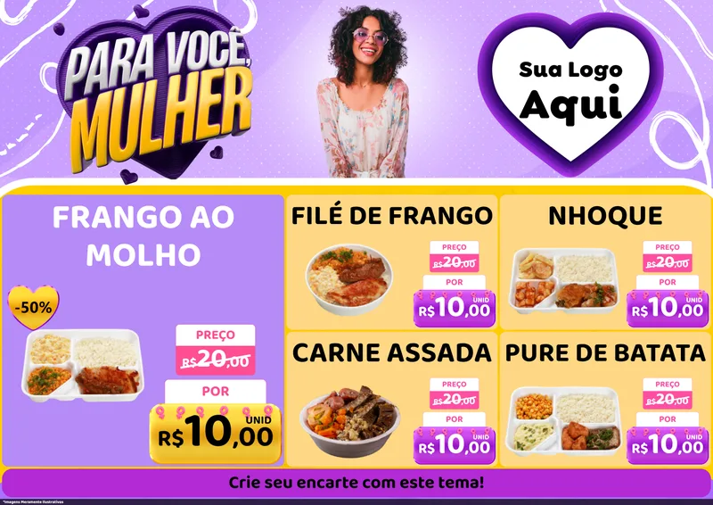 Modelo de Encarte para Encarte A4 Horizontal com o tema Para Você, Mulher para Restaurante