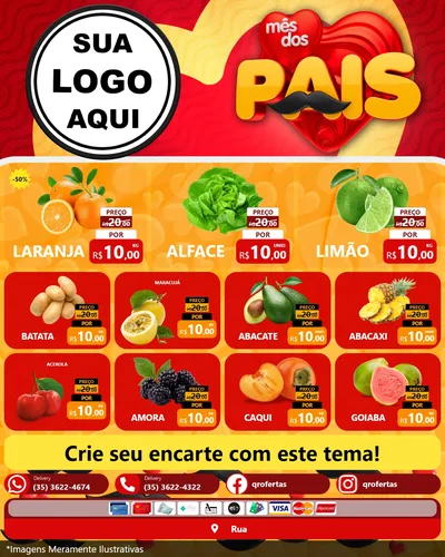 Modelo de Rede Social para Feed Instagram com o tema Mês Dos Pais para Hortifrúti