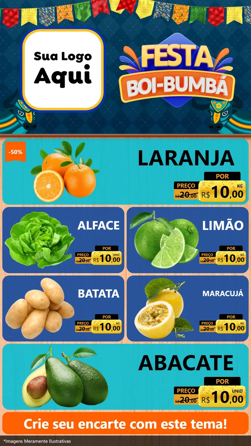 Modelo de TV para TV Vertical com o tema Festa Boi Bumbá para Hortifrúti
