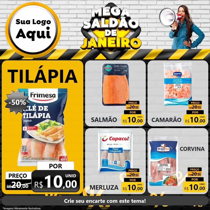 Modelo de Rede Social para Feed Facebook com o tema Mega Saldão de Janeiro para Peixaria
