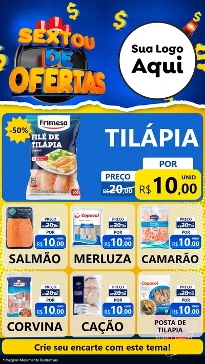 Modelo de Rede Social para Stories com o tema Sextou de Ofertas para Peixaria