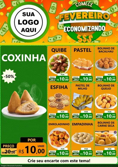 Modelo de Encarte para Encarte A4 Vertical com o tema Comece Fevereiro Economizando para Salgadaria