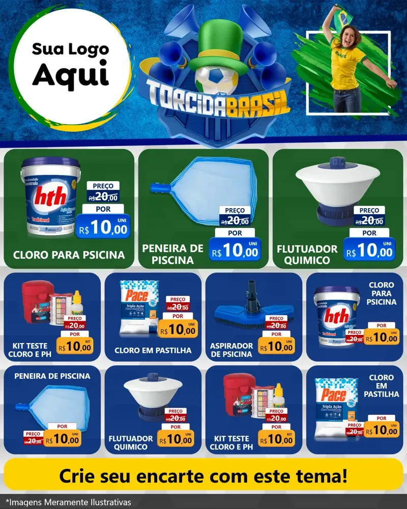 Modelo de Rede Social para Feed Instagram com o tema Torcida Brasil - Copa para Produtos para Piscina