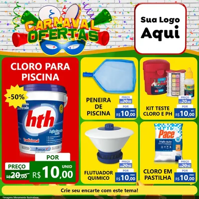 Modelo de Rede Social para Feed Facebook com o tema Carnaval de Ofertas para Produtos para Piscina