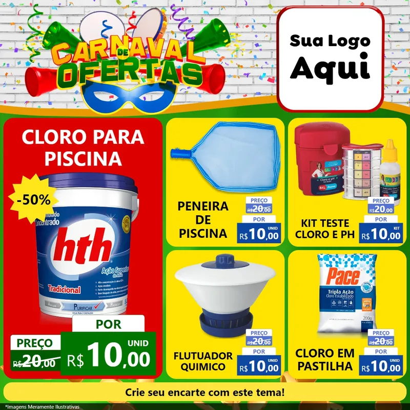 Modelo de Rede Social para Feed Facebook com o tema Carnaval de Ofertas para Produtos para Piscina