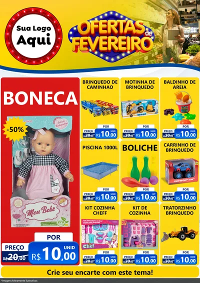 Modelo de Encarte para Encarte A4 Vertical com o tema Ofertas de Fevereiro para Brinquedos