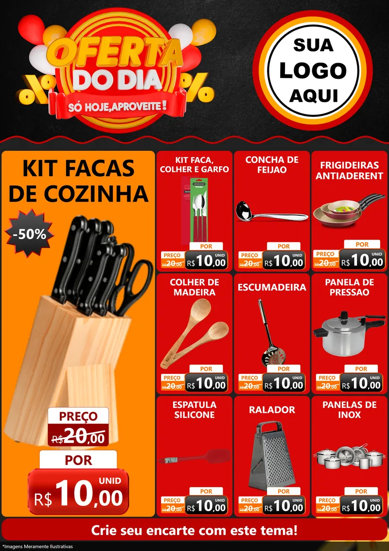 Modelo de Encarte para Encarte A4 Vertical com o tema Oferta do Dia - Só hoje, Aproveite! para Utilidades Domésticas