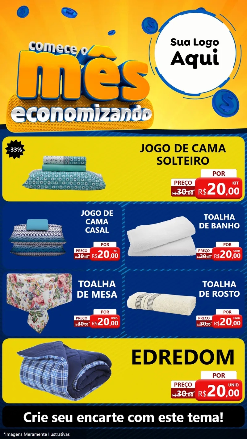 Modelo de TV para TV Vertical com o tema Comece O Mês Economizando para Cama, Mesa e Banho