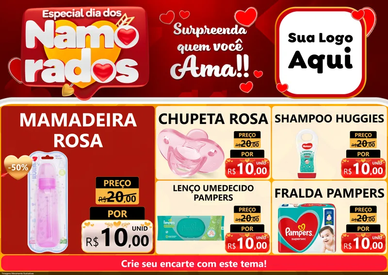 Modelo de Encarte para Encarte A4 Horizontal com o tema Especial Dia dos Namorados para Bebês