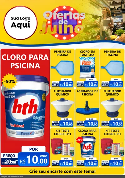 Modelo de Encarte para Encarte A4 Vertical com o tema Ofertas de Julho para Produtos para Piscina
