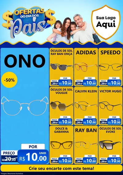 Modelo de Encarte para Encarte A4 Vertical com o tema Ofertas do Dia dos Pais para Óticas