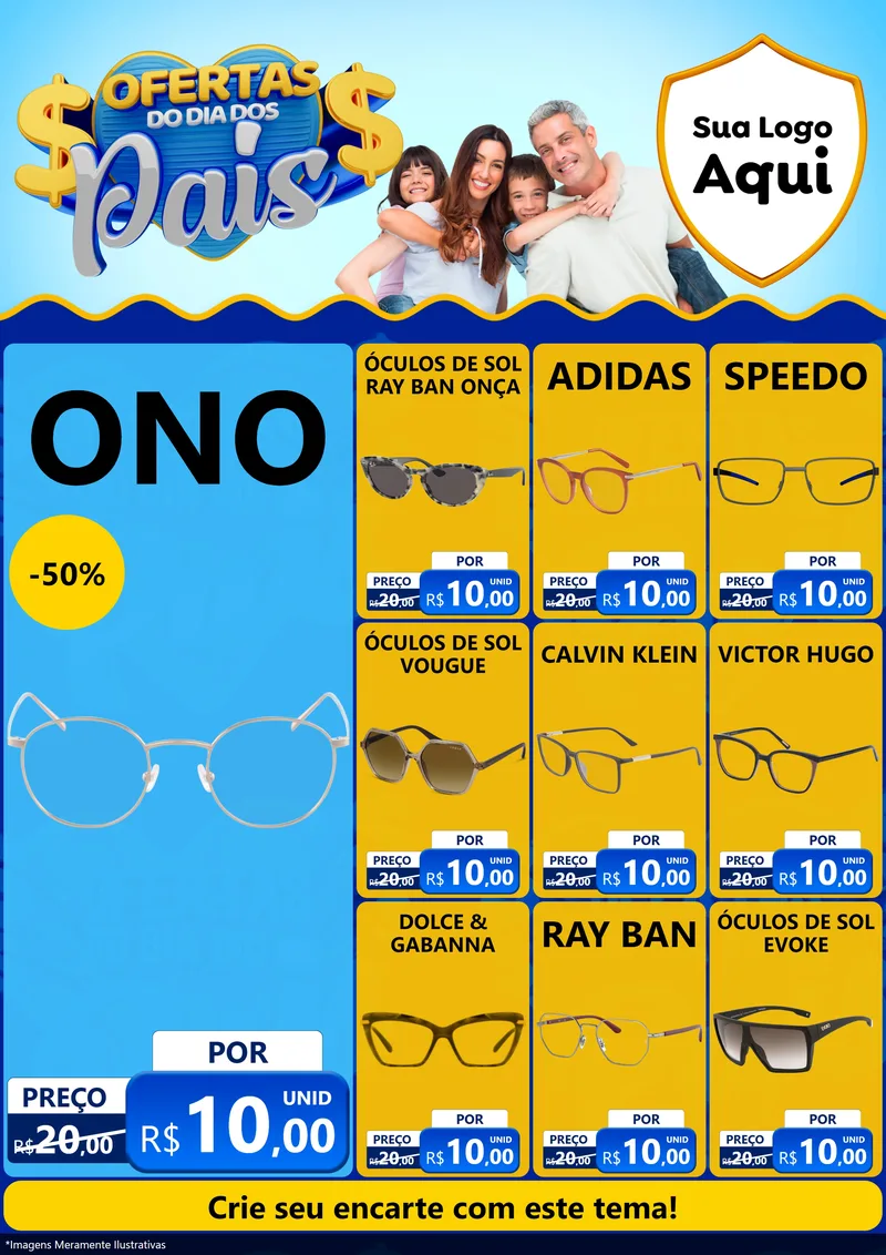 Modelo de Encarte para Encarte A4 Vertical com o tema Ofertas do Dia dos Pais para Óticas
