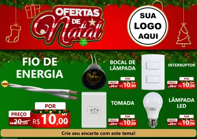 Modelo de Encarte para Encarte A4 Horizontal com o tema Ofertas de Natal para Materiais Elétricos