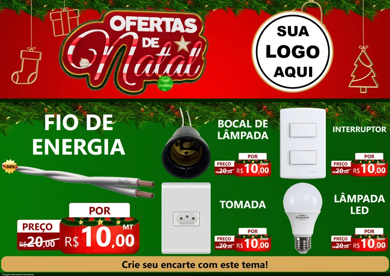 Modelo de Encarte para Encarte A4 Horizontal com o tema Ofertas de Natal para Materiais Elétricos