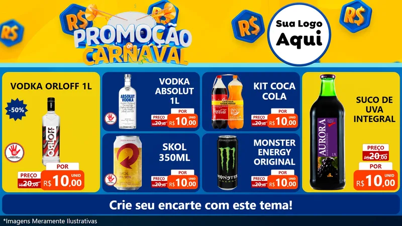 Modelo de TV para TV Horizontal com o tema Promoção de Carnaval para Distribuidora de bebidas