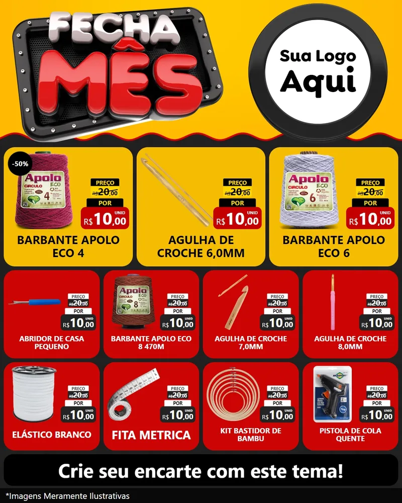 Modelo de Rede Social para Feed Instagram com o tema Fecha Mês para Armarinho e Aviamentos