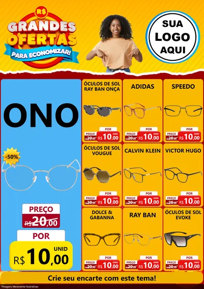 Modelo de Encarte para Encarte A4 Vertical com o tema Grandes Ofertas Para Economizar! para Óticas